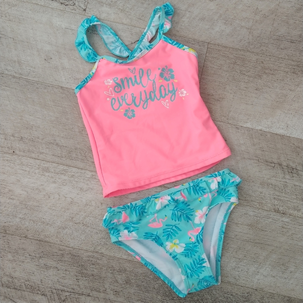 NWT Girls Flamingo Hawaiian UPF 50+ Protection Bikini Swimsuit